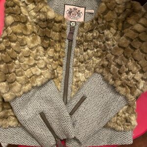 Juicy Couture Brown Faux Fur and Gray Tweed jacket